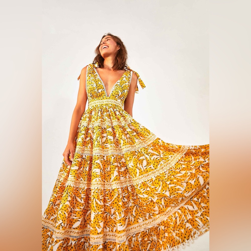 FARM RIO | White Spotted Bananas Maxi Dress